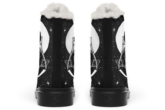 Death Tarot Winter Boots - Warm Micro-Suede Doc-Style Boots Lined with Vegan Wool