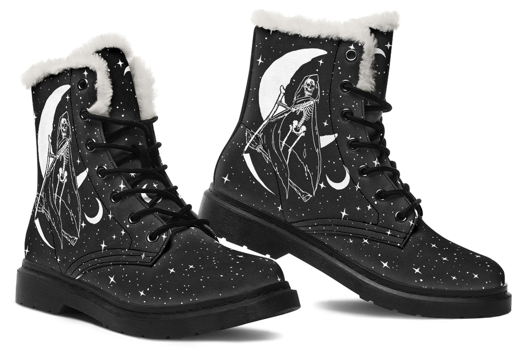 Death Tarot Winter Boots - Warm Micro-Suede Doc-Style Boots Lined with Vegan Wool