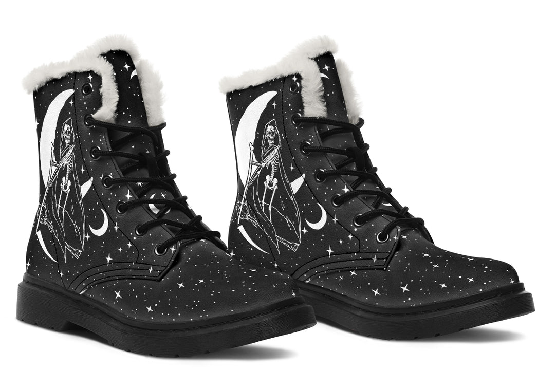 Death Tarot Winter Boots - Warm Micro-Suede Doc-Style Boots Lined with Vegan Wool