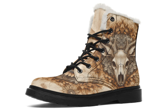 Deathhart Mandala Winter Boots - Warm Micro-Suede Doc-Style Boots Lined with Vegan Wool