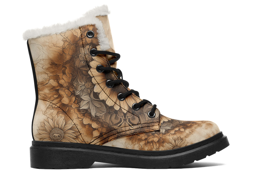 Deathhart Mandala Winter Boots - Warm Micro-Suede Doc-Style Boots Lined with Vegan Wool