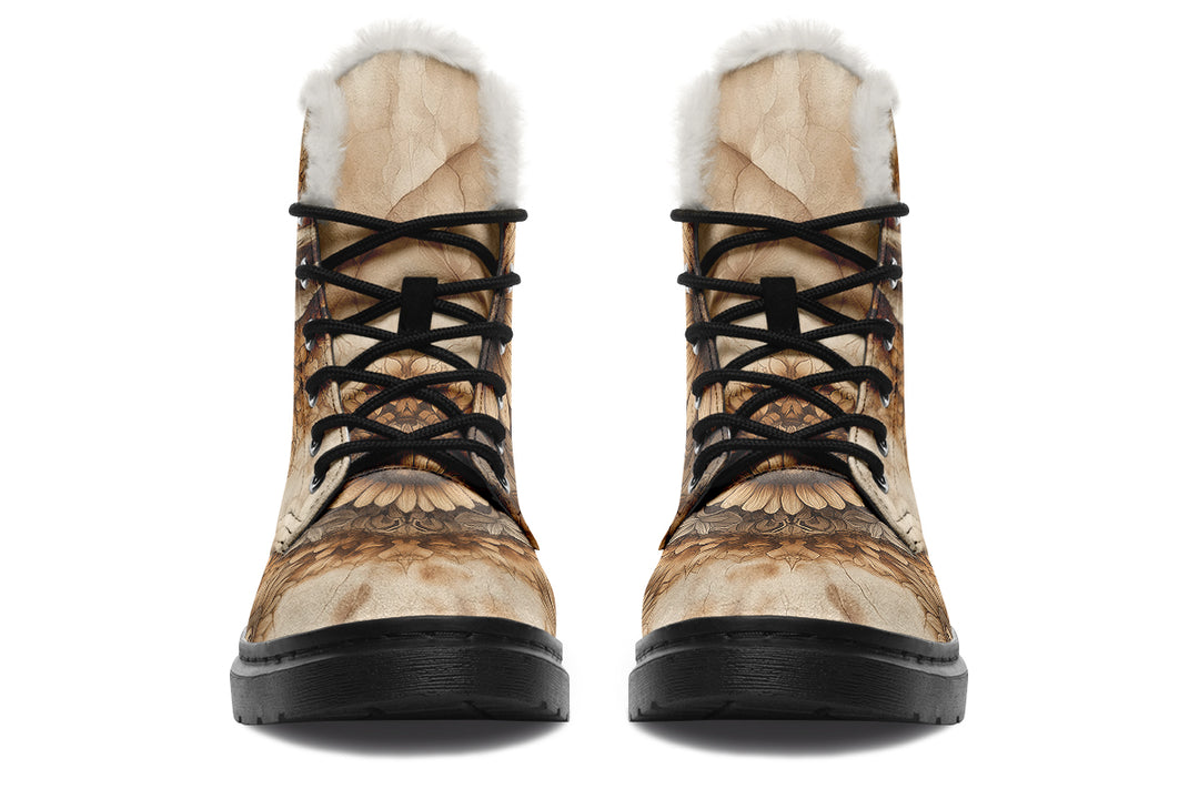 Deathhart Mandala Winter Boots - Warm Micro-Suede Doc-Style Boots Lined with Vegan Wool