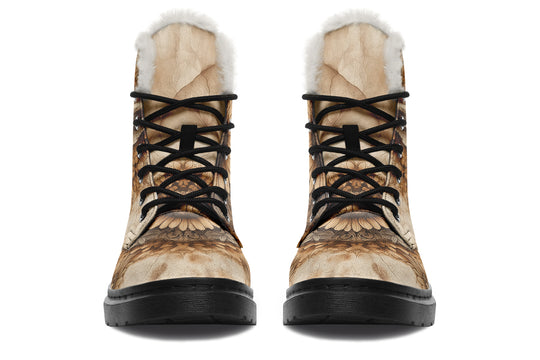 Deathhart Mandala Winter Boots - Warm Micro-Suede Doc-Style Boots Lined with Vegan Wool