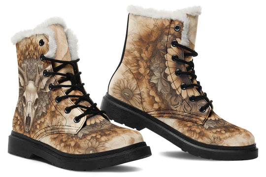 Deathhart Mandala Winter Boots - Warm Micro-Suede Doc-Style Boots Lined with Vegan Wool