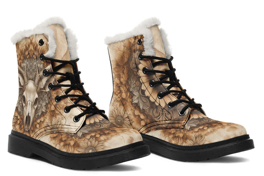 Deathhart Mandala Winter Boots - Warm Micro-Suede Doc-Style Boots Lined with Vegan Wool