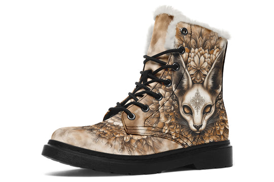 Deathwhisper Mandala Winter Boots - Warm Micro-Suede Doc-Style Boots Lined with Vegan Wool