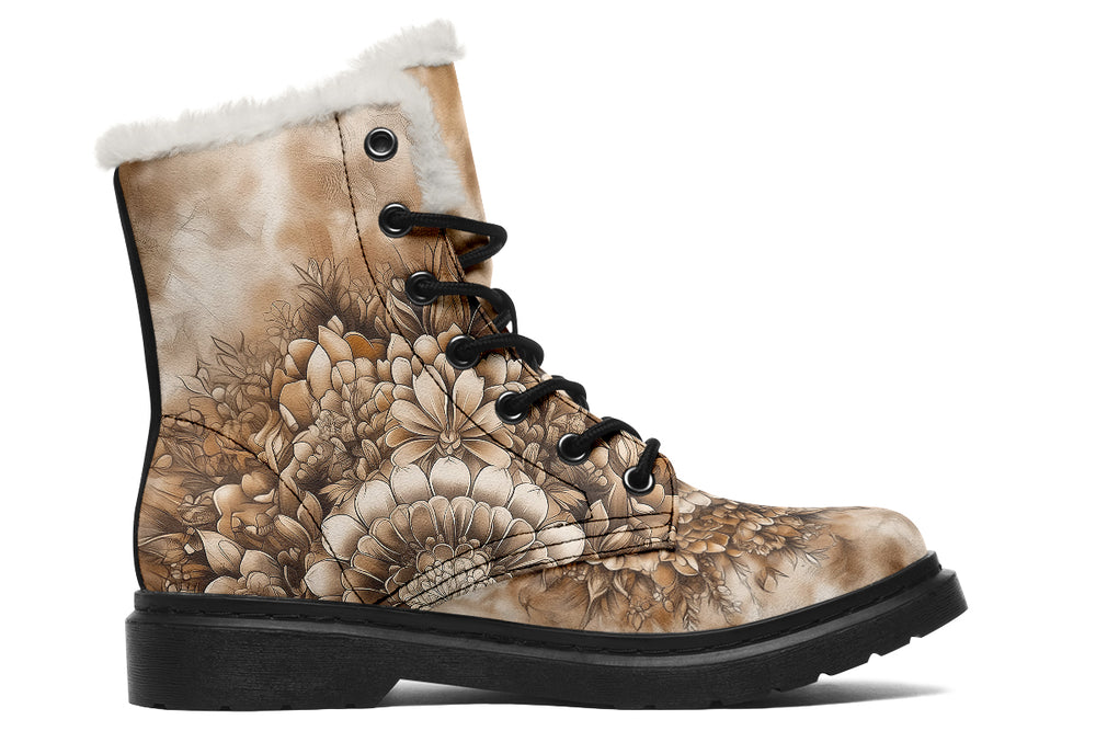 Deathwhisper Mandala Winter Boots - Warm Micro-Suede Doc-Style Boots Lined with Vegan Wool