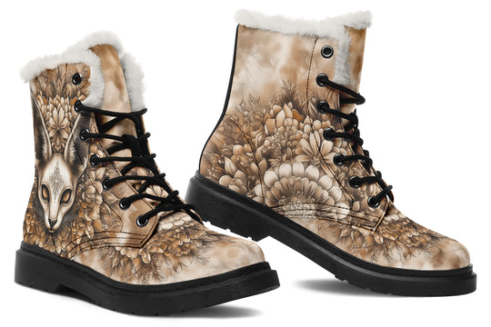 Deathwhisper Mandala Winter Boots - Warm Micro-Suede Doc-Style Boots Lined with Vegan Wool