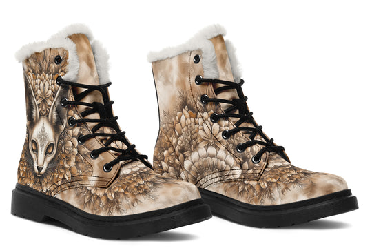 Deathwhisper Mandala Winter Boots - Warm Micro-Suede Doc-Style Boots Lined with Vegan Wool