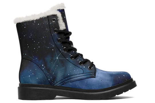 Deep Blue Winter Boots - Warm Micro-Suede Doc-Style Boots Lined with Vegan Wool