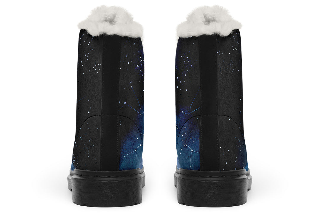 Deep Blue Winter Boots - Warm Micro-Suede Doc-Style Boots Lined with Vegan Wool