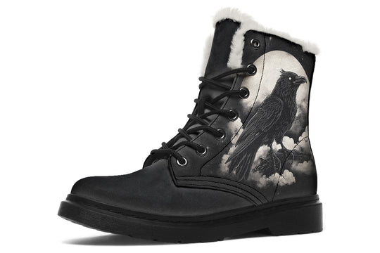 Doom Raven Winter Boots - Warm Micro-Suede Doc-Style Boots Lined with Vegan Wool