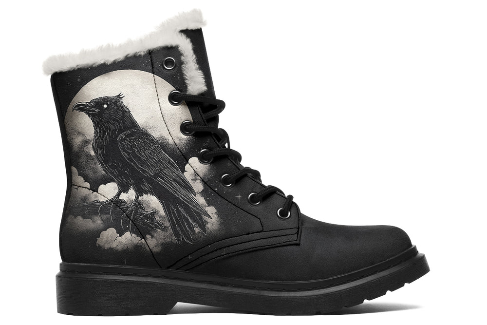 Doom Raven Winter Boots - Warm Micro-Suede Doc-Style Boots Lined with Vegan Wool