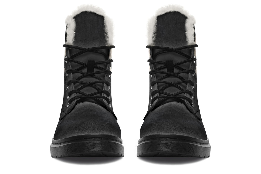 Doom Raven Winter Boots - Warm Micro-Suede Doc-Style Boots Lined with Vegan Wool