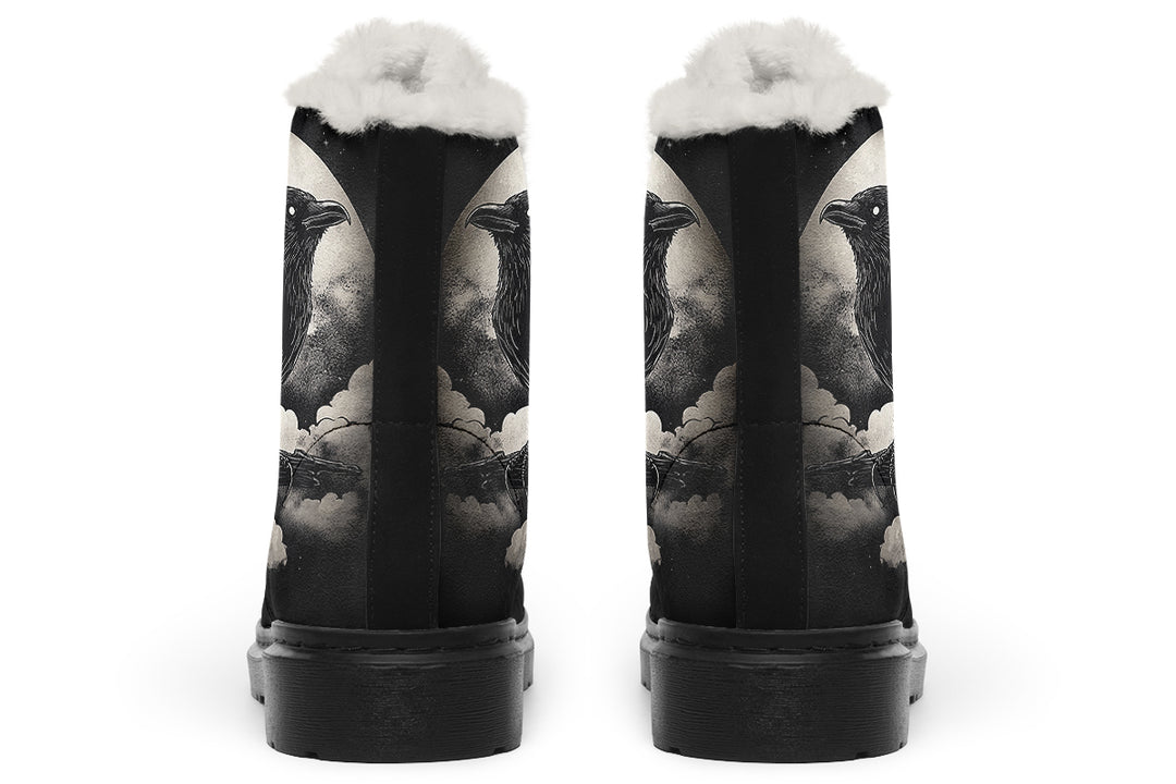 Doom Raven Winter Boots - Warm Micro-Suede Doc-Style Boots Lined with Vegan Wool