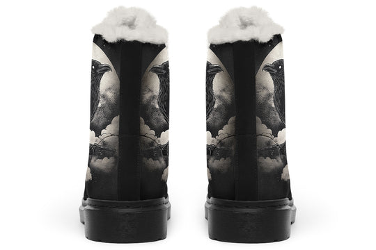 Doom Raven Winter Boots - Warm Micro-Suede Doc-Style Boots Lined with Vegan Wool