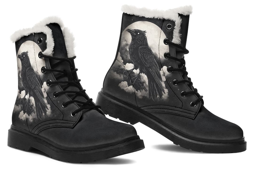 Doom Raven Winter Boots - Warm Micro-Suede Doc-Style Boots Lined with Vegan Wool