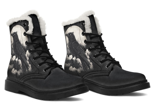 Doom Raven Winter Boots - Warm Micro-Suede Doc-Style Boots Lined with Vegan Wool