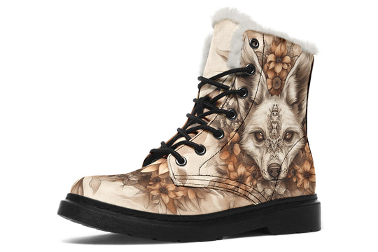 Dreadfang Mandala Winter Boots - Warm Micro-Suede Doc-Style Boots Lined with Vegan Wool