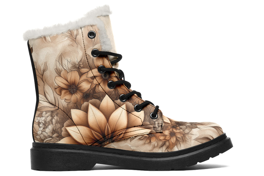 Dreadfang Mandala Winter Boots - Warm Micro-Suede Doc-Style Boots Lined with Vegan Wool