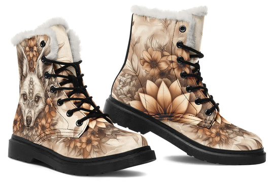 Dreadfang Mandala Winter Boots - Warm Micro-Suede Doc-Style Boots Lined with Vegan Wool