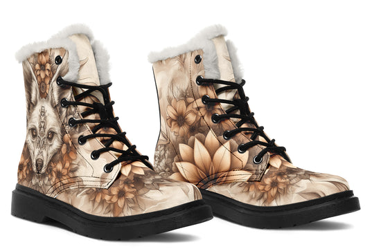 Dreadfang Mandala Winter Boots - Warm Micro-Suede Doc-Style Boots Lined with Vegan Wool