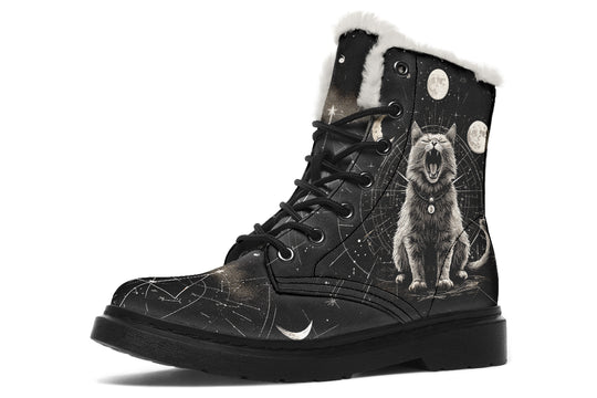 Eclipse Cat Winter Boots - Warm Micro-Suede Doc-Style Boots Lined with Vegan Wool