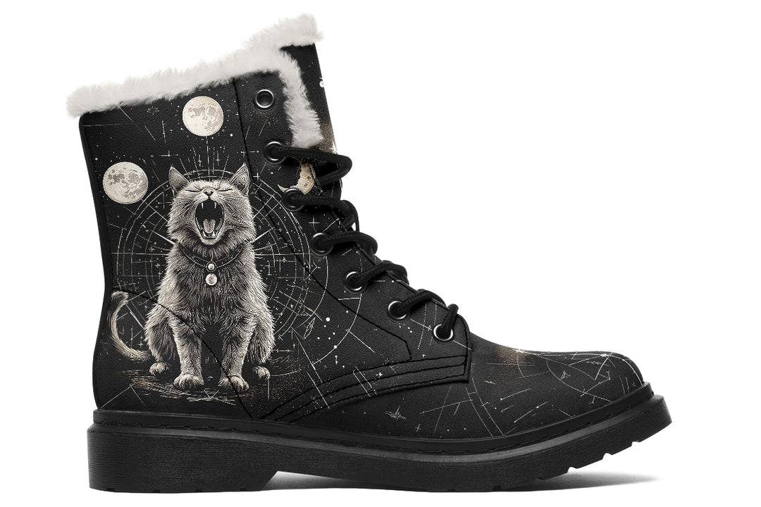 Eclipse Cat Winter Boots - Warm Micro-Suede Doc-Style Boots Lined with Vegan Wool