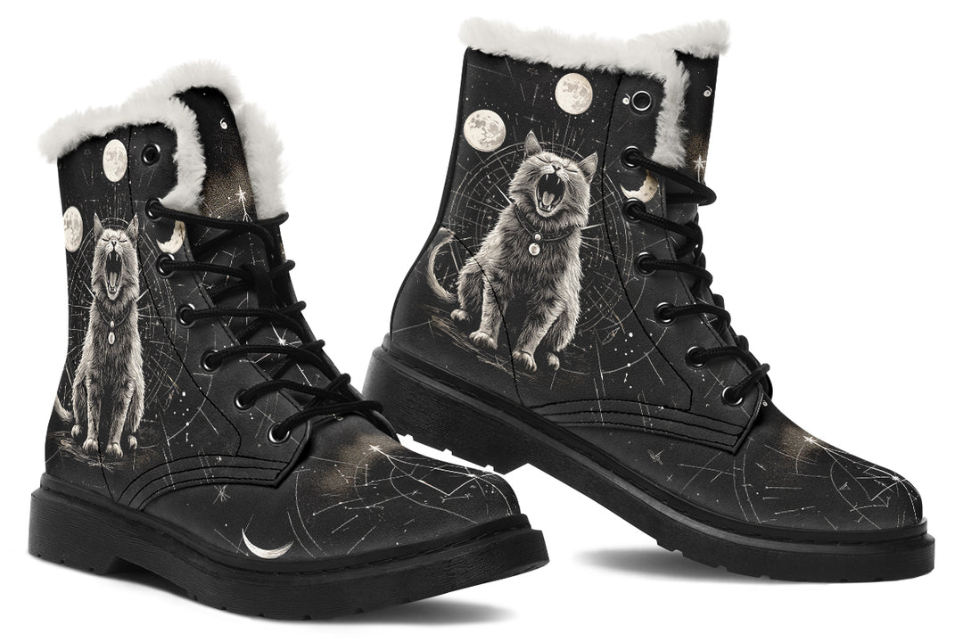 Eclipse Cat Winter Boots - Warm Micro-Suede Doc-Style Boots Lined with Vegan Wool