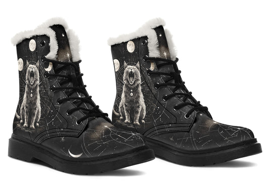 Eclipse Cat Winter Boots - Warm Micro-Suede Doc-Style Boots Lined with Vegan Wool