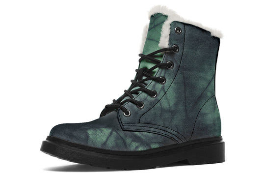 Emerald Fog Winter Boots - Warm Micro-Suede Doc-Style Boots Lined with Vegan Wool