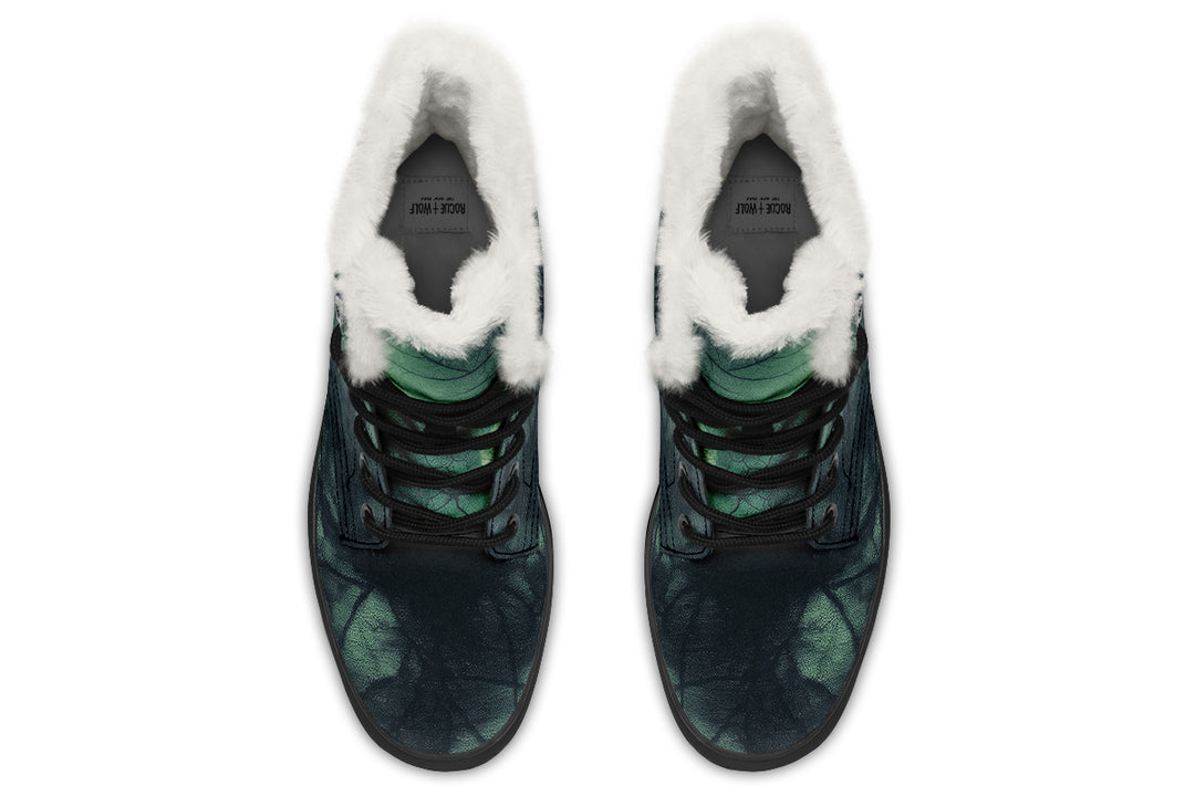 Emerald Fog Winter Boots - Warm Micro-Suede Doc-Style Boots Lined with Vegan Wool