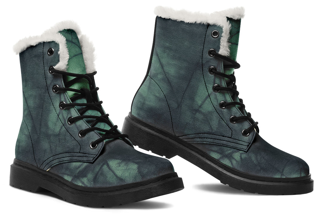 Emerald Fog Winter Boots - Warm Micro-Suede Doc-Style Boots Lined with Vegan Wool