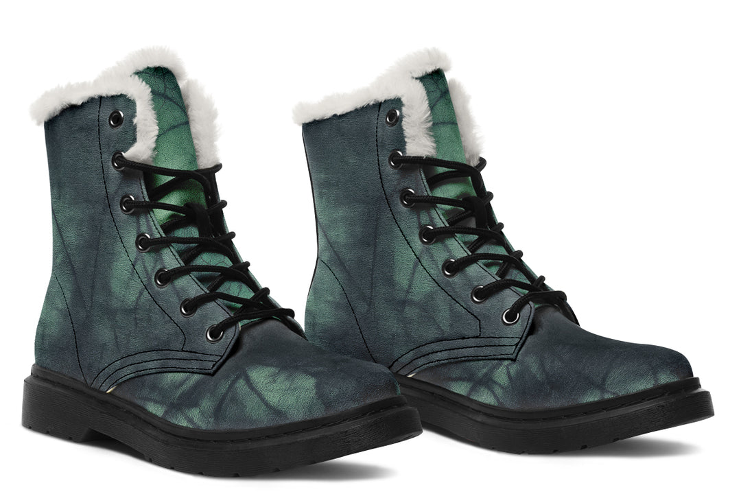 Emerald Fog Winter Boots - Warm Micro-Suede Doc-Style Boots Lined with Vegan Wool