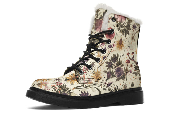 Enchanted Blossoms Winter Boots - Durable Nylon Boots Synthetic Wool Lined Weatherproof Lace-up