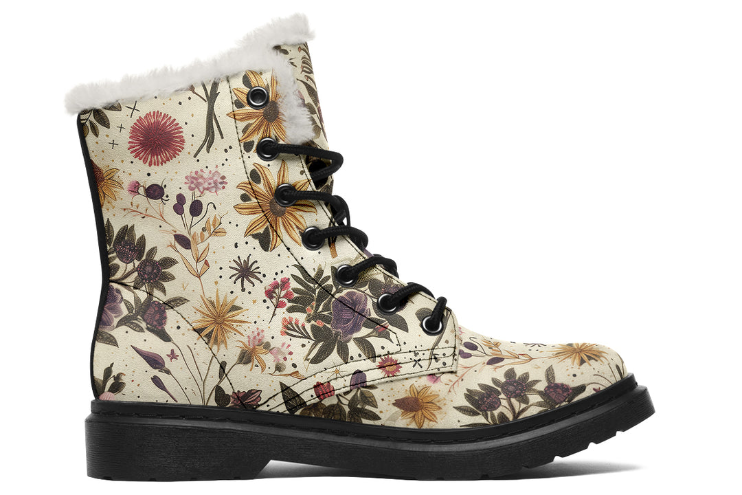 Enchanted Blossoms Winter Boots - Durable Nylon Boots Synthetic Wool Lined Weatherproof Lace-up
