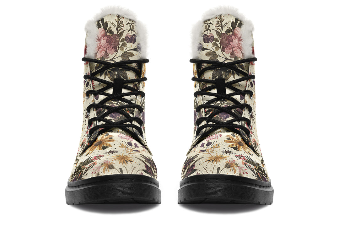 Enchanted Blossoms Winter Boots - Warm Micro-Suede Doc-Style Boots Lined with Vegan Wool