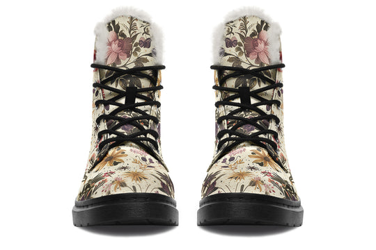 Enchanted Blossoms Winter Boots - Warm Micro-Suede Doc-Style Boots Lined with Vegan Wool