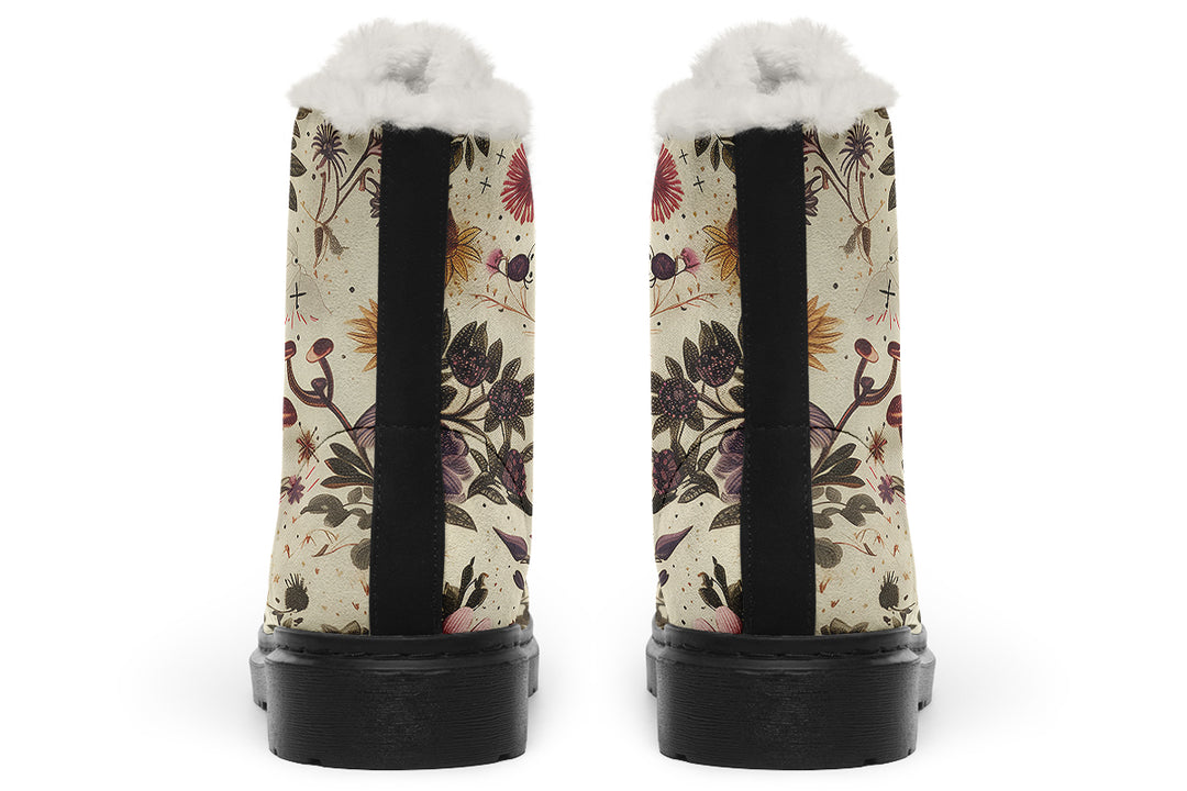 Enchanted Blossoms Winter Boots - Durable Nylon Boots Synthetic Wool Lined Weatherproof Lace-up