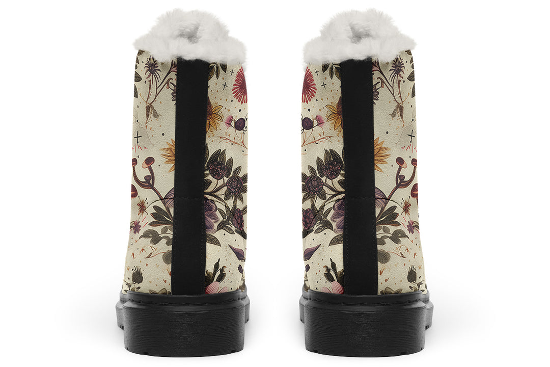 Enchanted Blossoms Winter Boots - Warm Micro-Suede Doc-Style Boots Lined with Vegan Wool