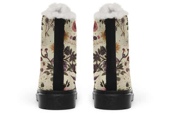 Enchanted Blossoms Winter Boots - Warm Micro-Suede Doc-Style Boots Lined with Vegan Wool