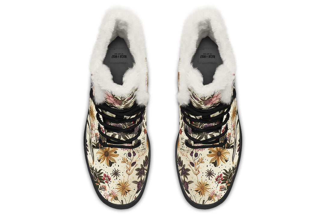 Enchanted Blossoms Winter Boots - Warm Micro-Suede Doc-Style Boots Lined with Vegan Wool