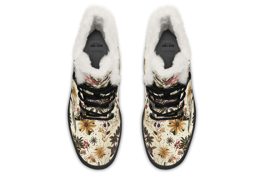 Enchanted Blossoms Winter Boots - Warm Micro-Suede Doc-Style Boots Lined with Vegan Wool