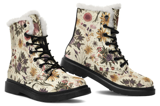 Enchanted Blossoms Winter Boots - Durable Nylon Boots Synthetic Wool Lined Weatherproof Lace-up