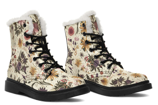 Enchanted Blossoms Winter Boots - Warm Micro-Suede Doc-Style Boots Lined with Vegan Wool