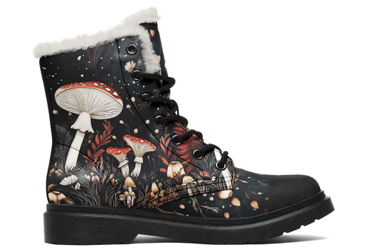 Faery Fungi Winter Boots - Warm Micro-Suede Doc-Style Boots Lined with Vegan Wool