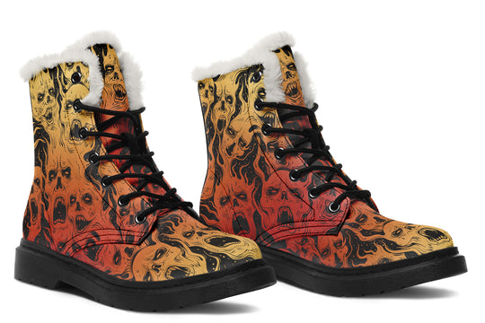 Fire Torment Winter Boots - Warm Micro-Suede Doc-Style Boots Lined with Vegan Wool