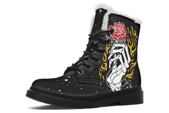 Forever Rose Winter Boots - Vibrant Print Fashion Boots Durable Nylon Festival Lace-up Weatherproof