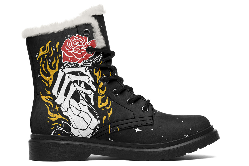 Forever Rose Winter Boots - Vibrant Print Fashion Boots Durable Nylon Festival Lace-up Weatherproof