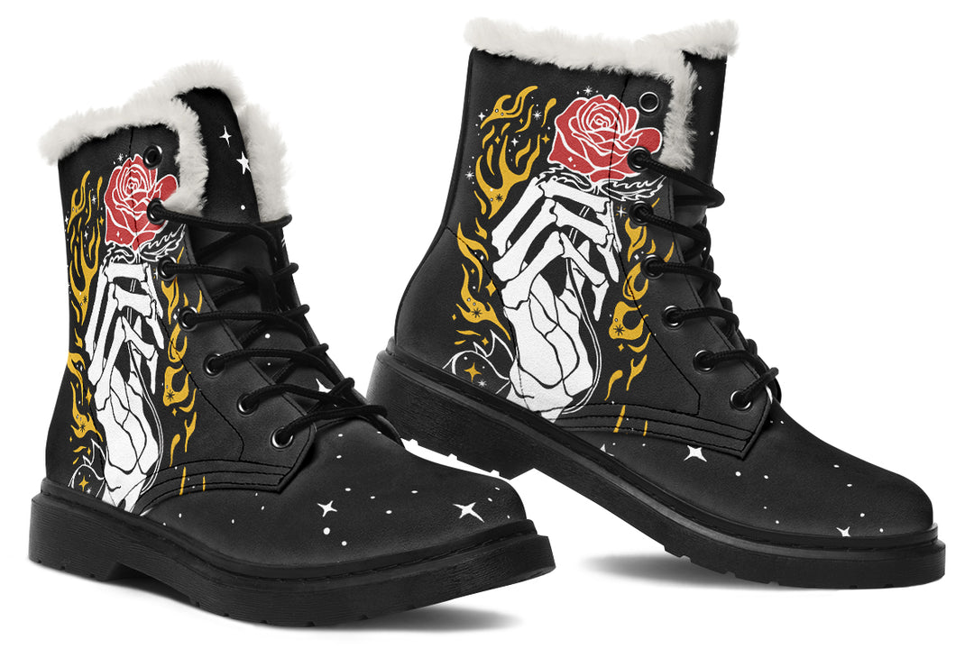 Forever Rose Winter Boots - Vibrant Print Fashion Boots Durable Nylon Festival Lace-up Weatherproof